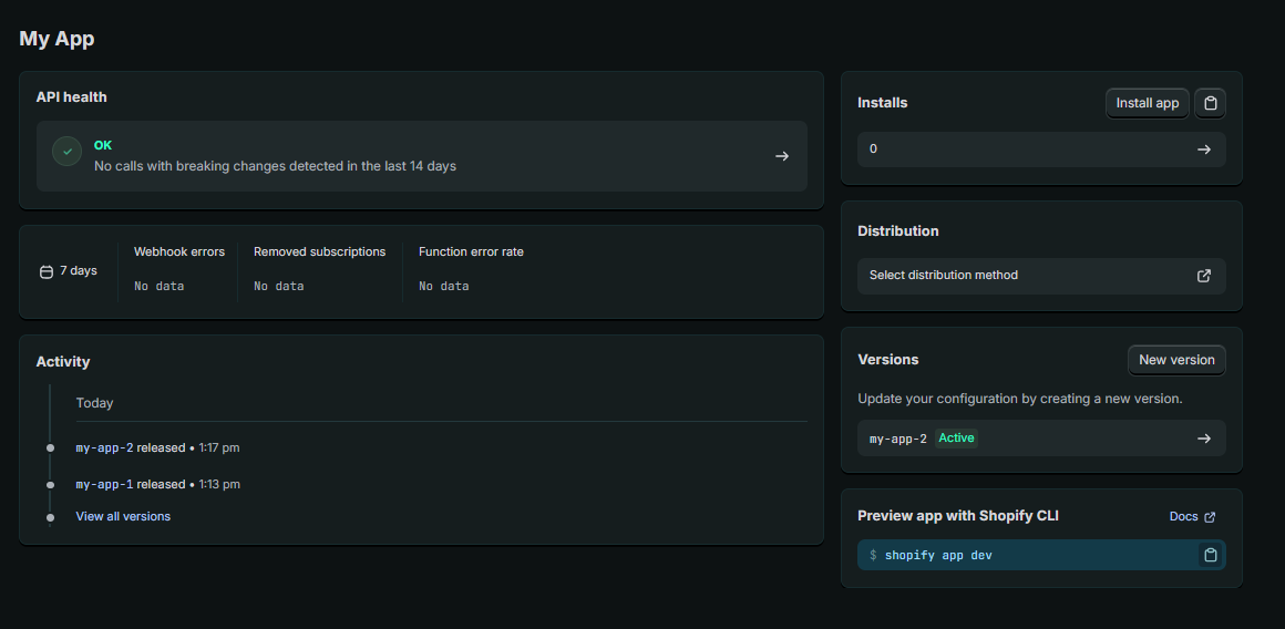 App home page with Install button